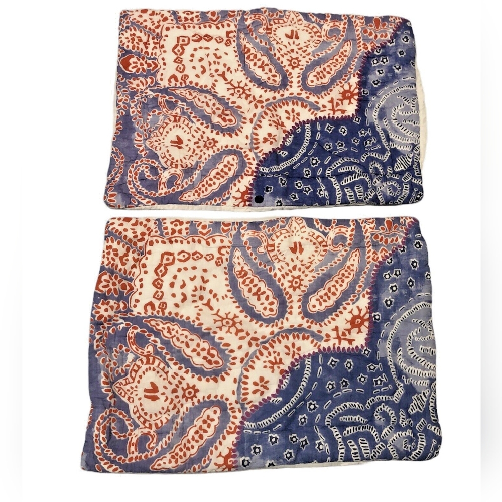 Anthropologie Lumia 2 Queen Pillow Shams 20"x26" Quilted Blue Red White Paisley